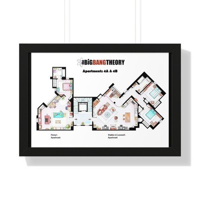 Big Bang Theory Wohnung Poster Sheldon & Leonard Grundriss Wandbild Geschenk