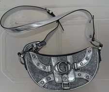 Guess Vintage Silver Logo Shoulder Bag Silver G Buckle Y2K