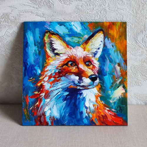 original oil painting Red Fox portrait artwork Wild animals wall art 8*8 inch - Picture 7 of 12