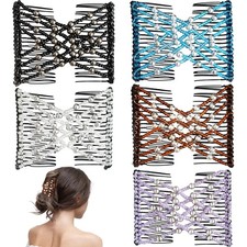 5 Pieces Magic Hair Comb Stretchy Double Comb Elastic Beaded Hair Clips for W...