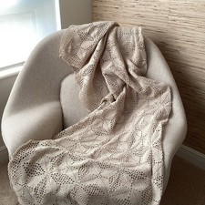 Rare Vintage 1980s Hand Crocheted Cotton Lace Throw Blanket 58”x80”