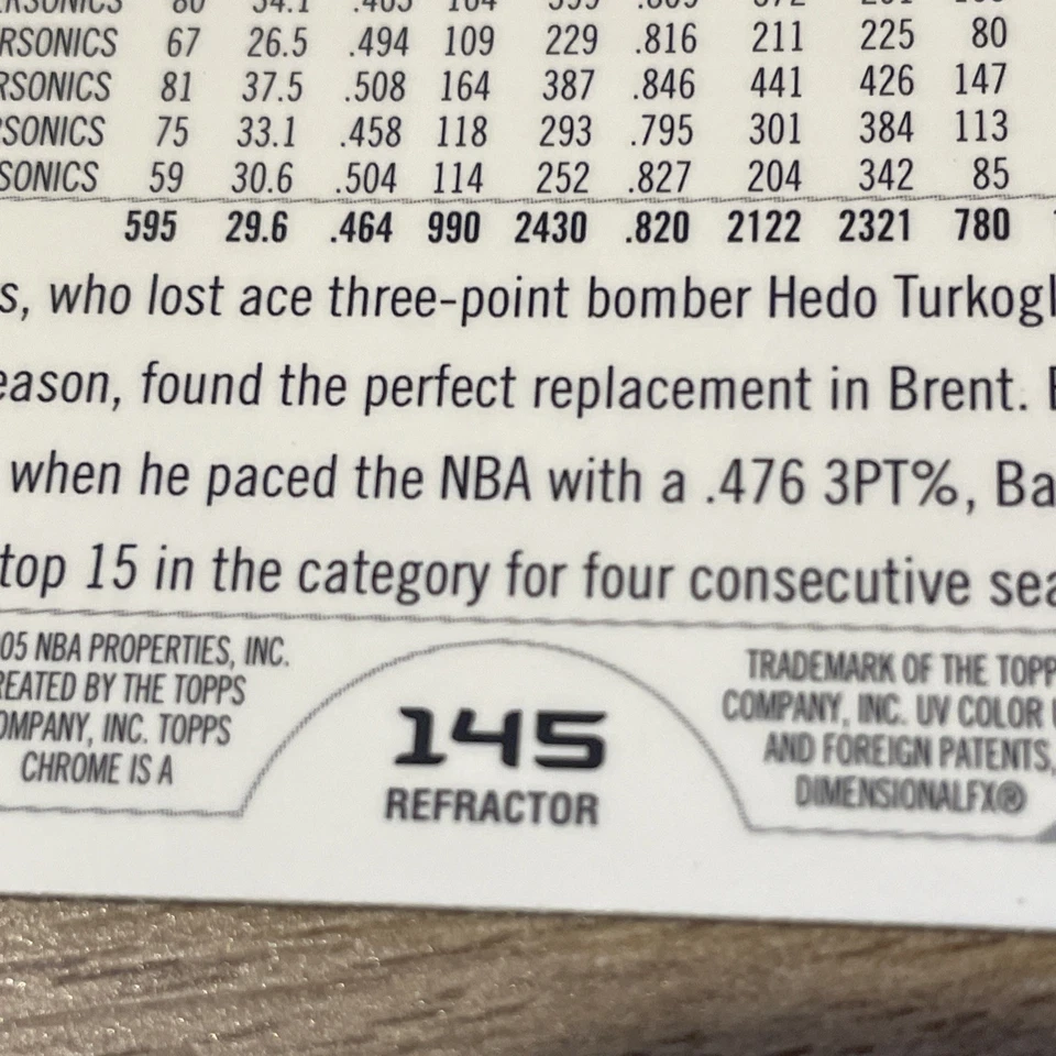 Brent Barry 2005 Topps Chrome Refractor Card #145. San Antonio Spurs. - Image 3 of 3