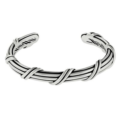 Peter Thomas Roth Sterling Silver Reed Pattern Hinged Cuff Bracelet 
