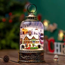 10.3" Christmas Snow Globe Water Lantern with Train Station Scene Battery Operat