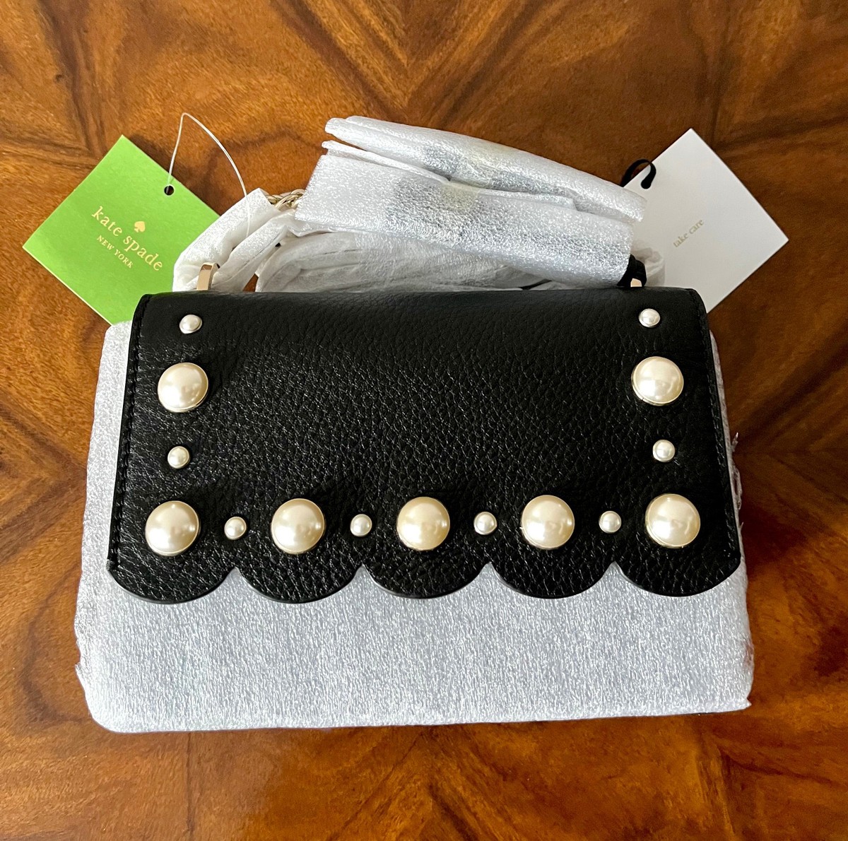 NEW Kate Spade Black Crossbody bag with pearls kate spade new york Grace Fine Grain Leather Pochette  main image 3
