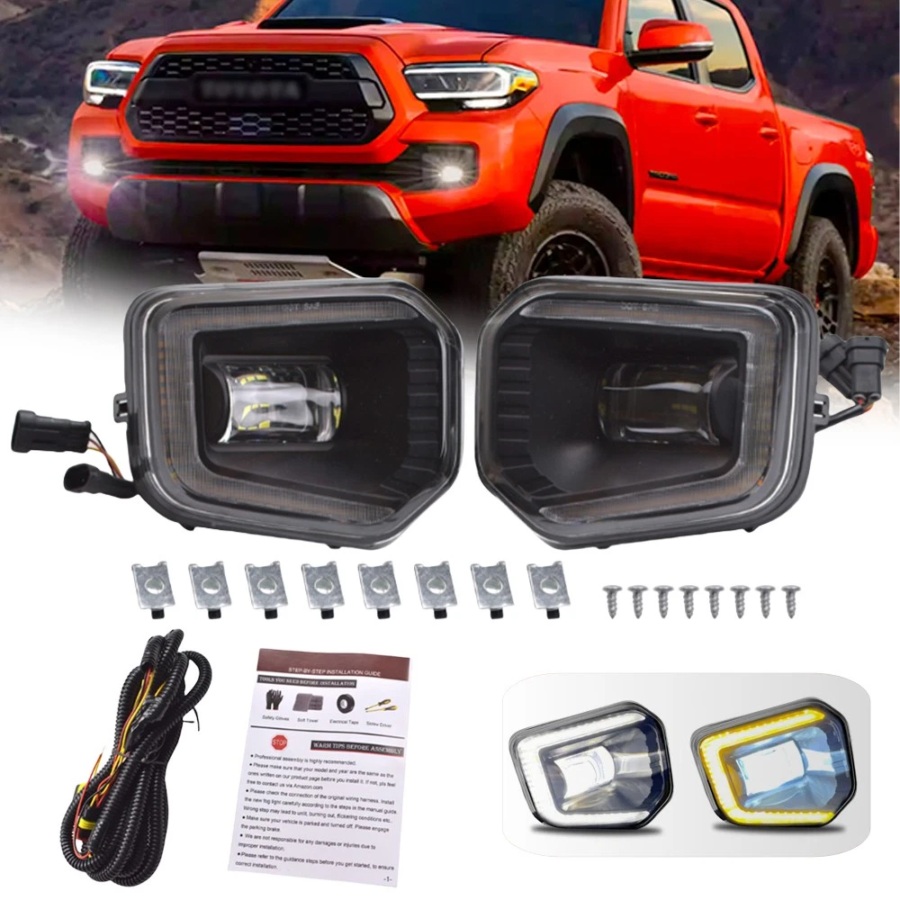Front LED Fog Lights Bumper Lamps w/DRL For 2016-2022 2023 Toyota Tacoma SR SR5