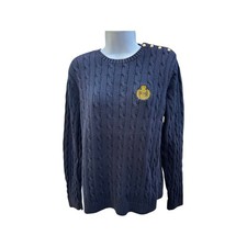 Chaps Blue Cable Knit Sweater XL with Button Shoulder Accents