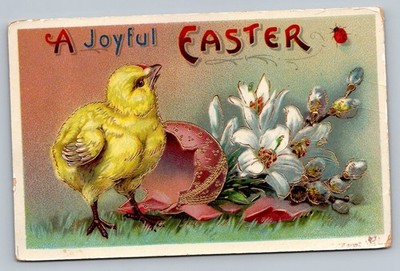 c1910 Embossed Chick Hatching A Joyful Easter Vintage Postcard Holiday