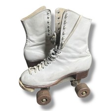 Vintage Chicago Roller-Skates Women 7.5 White Leather Rollerskating Wooden
