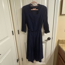 Vintage 70's Puritan Forever Young Navy Fit N Flare Belted Midi Dress M