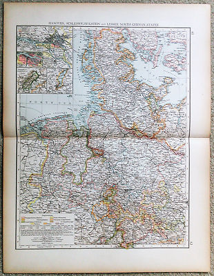 Original 1898 Map of Hanover, Schleswig Holstein & Lesser North German States