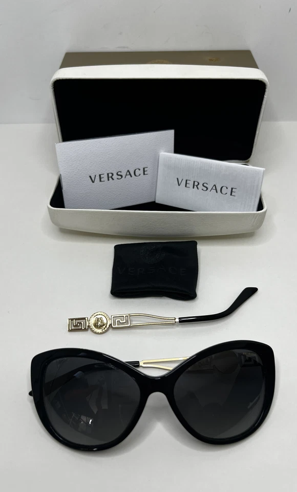 Женские солнцезащитные очки Versace модель 4295 поляризованные кошачьи глаза черные/золотистые нуждаются в ремонте - Изображение 2 из 4