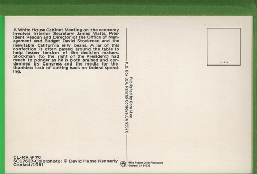 Vintage Postcard Pres Ronald Reagan James Watts David Stockman & Jelly Beans '81 - Picture 2 of 5