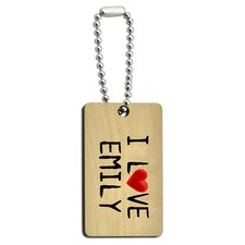 I Love Emily Written on Paper Wood Wooden Rectangle Key Chain