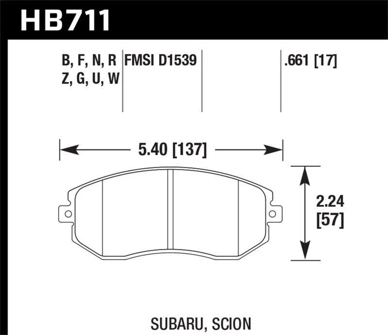 Hawk HB711B.661 HPS 5.0 Brake Pads 2012-2016 Subaru BRZ, 2013-2016 Scion FR-S - Image 2 of 4