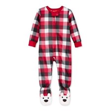 Family Pajamas Baby Boys' or Baby Girls' Buffalo Plaid Footed Pajamas, 12MO