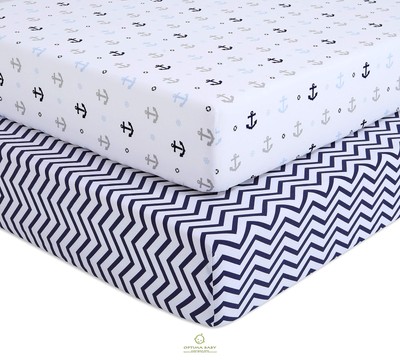 Crib Sheets, Nautical Sailor Fitted, 2 Count