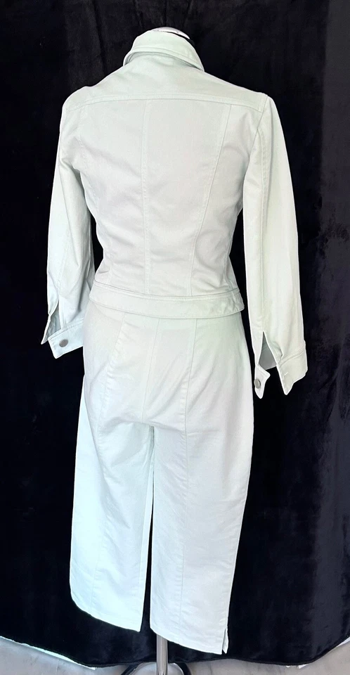 PANTALONES CAPRI THIERRY MUGLER COMO NUEVOS TRAJE DENIM CHAQUETA CORTA LOGOTIPO BOTÓN ALGODÓN 38/4 Foto 2 de 4