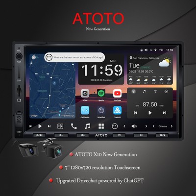 ATOTO X10 Double 2 DIN 7'' Car Stereo Apple Carplay Radio Android GPS w/F+R Cam