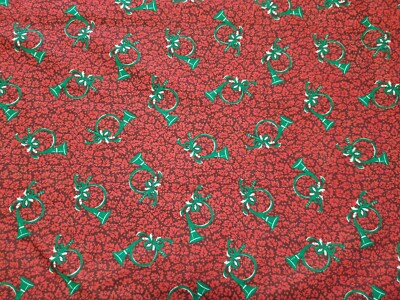 3 Yards + Christmas Fabric - Green Holly Horns & Red Background
