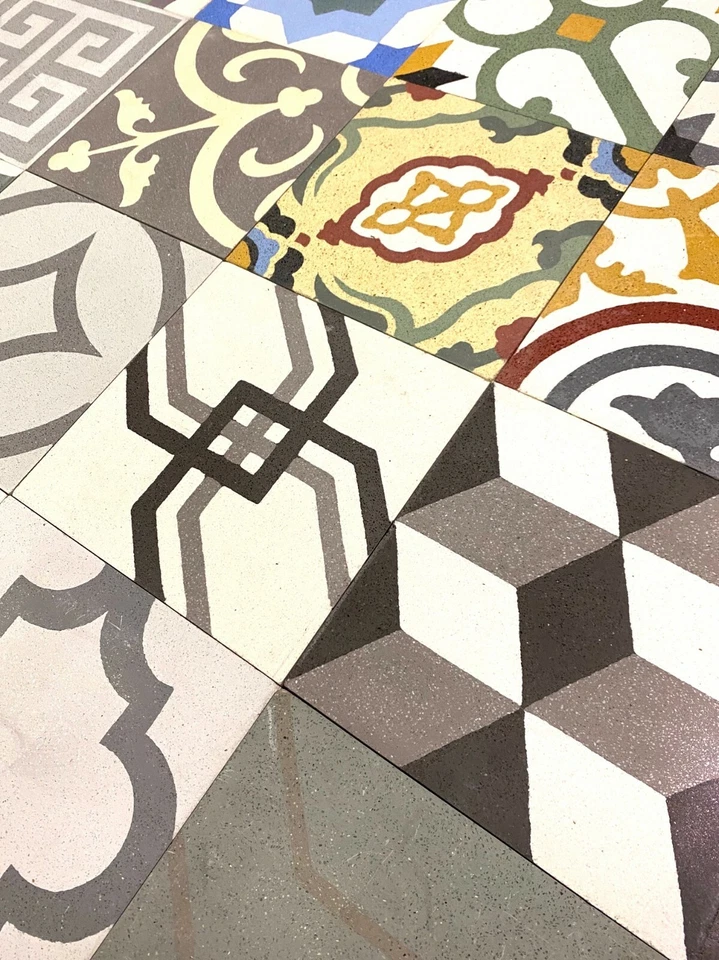 Azulejo de campo de piso de cemento encáustico geométrico Patchwork 8x8 (CAJA DE 16) Foto 2 de 3