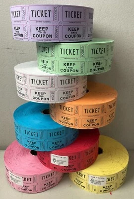 ITC Raffle Tickets Double Stub Roll of 2000 Split the Pot 50/50 Carnival Events