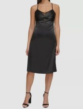 Guess Women's Black Lace-Trim Sleeveless Slip Dress Size 16