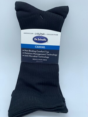 NEW 2 PAIRS DR SCHOLL'S MENS NON BINDING AMERICAN LIFE STYLE BLACK CREW SOCKS