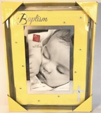 Russ Baby Boy Small Blessings Baptism Yellow Photo Frame w/ Blue Rhine 4" x 6  