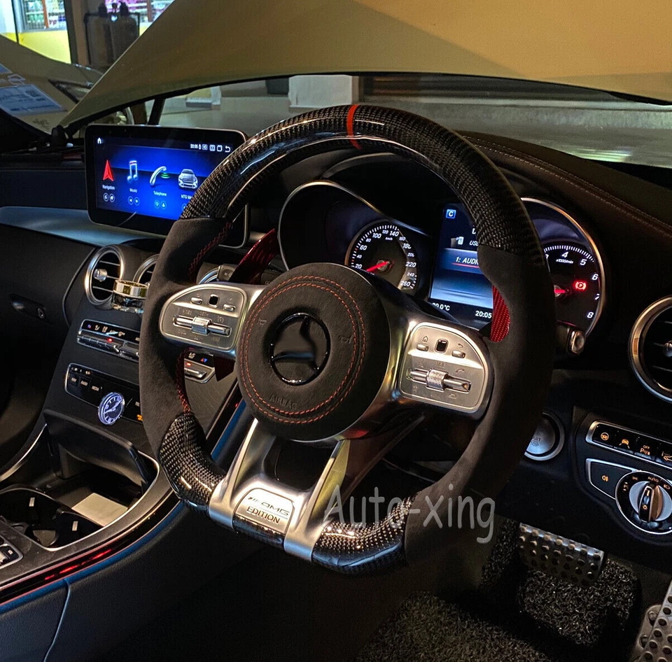 Fit Mercedes-Benz AMG G550 C300 E63 C63 S Alcantara Carbon Fiber Steering Wheel - Image 3 of 4