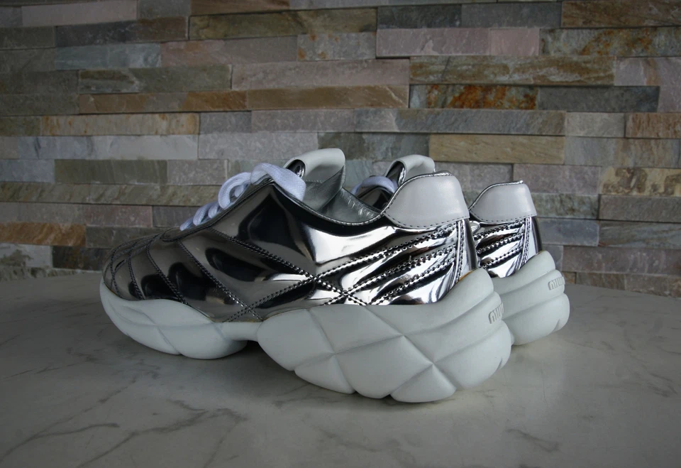 MIU Sneakers Scarpe con Lacci Argento Taglie 37,5 38 39,5 41 Origin. - Immagine 4 di 4