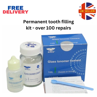 GLASS IONOMER CEMENT Permanent Tooth Filling Kit 35 grams, Lost Fillings, Loose Caps, 2X More