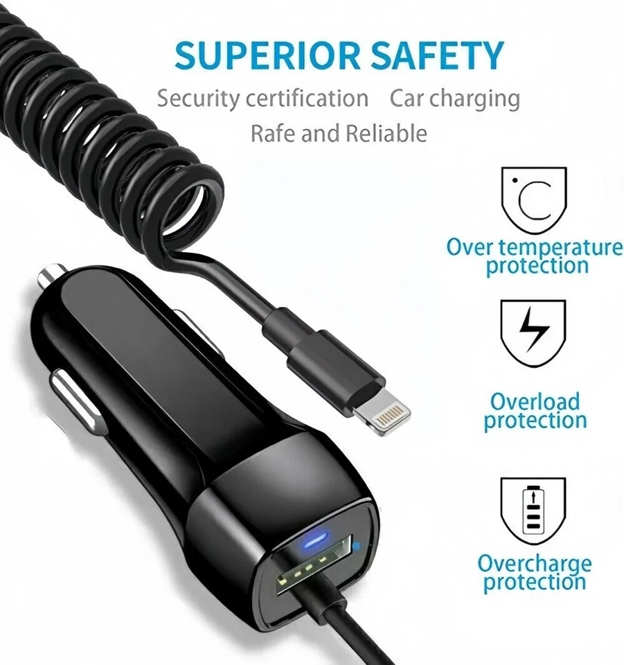 USB Car Charger Adapter for iPhone 14 13 12 11 Pro Max X XS Fast Charging Cable - Image 2 of 4