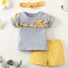 Girls Grey Top and Shorts Set with Headband