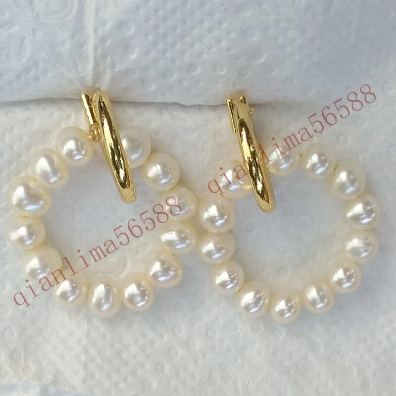 Dainty AAAA+ Akoya White Natural Dangle/drop Real Pearl Earrings 14k Gold P Hoop - Image 3 of 4