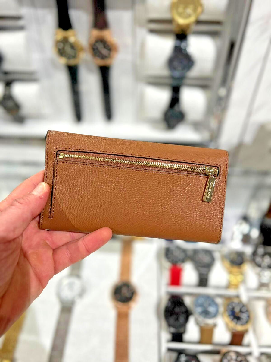 Michael Kors Women Large Leather Trifold Credit Card Holder Wallet Luggage