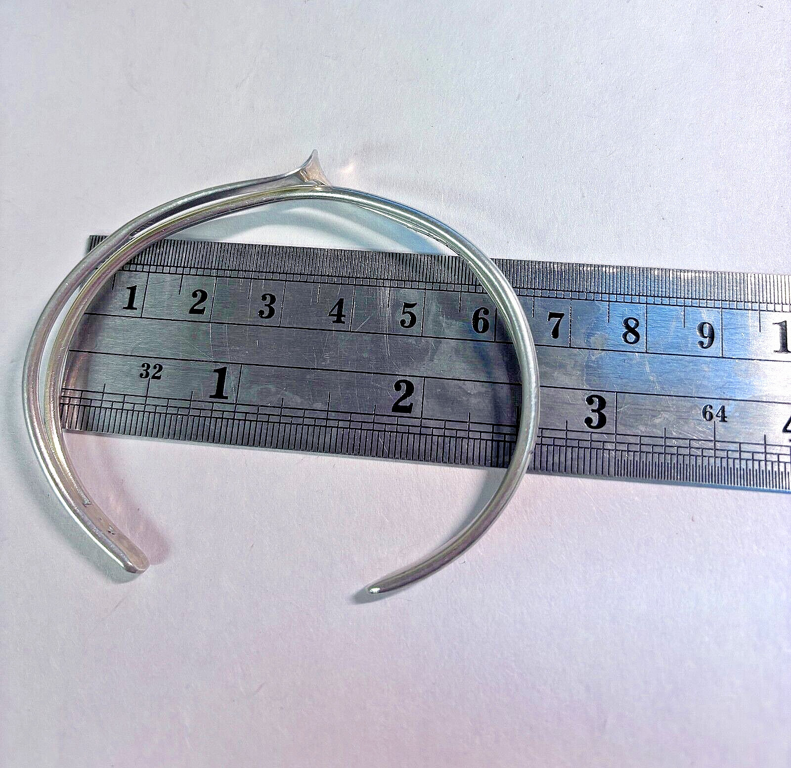 Solid Sterling Silver Wave Cuff Bracelet 12.2g Up… - image 5