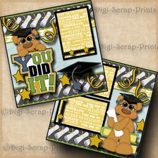GRADUATION  2 premade scrapbook pages paper piecing layout school  DIGISCRAP