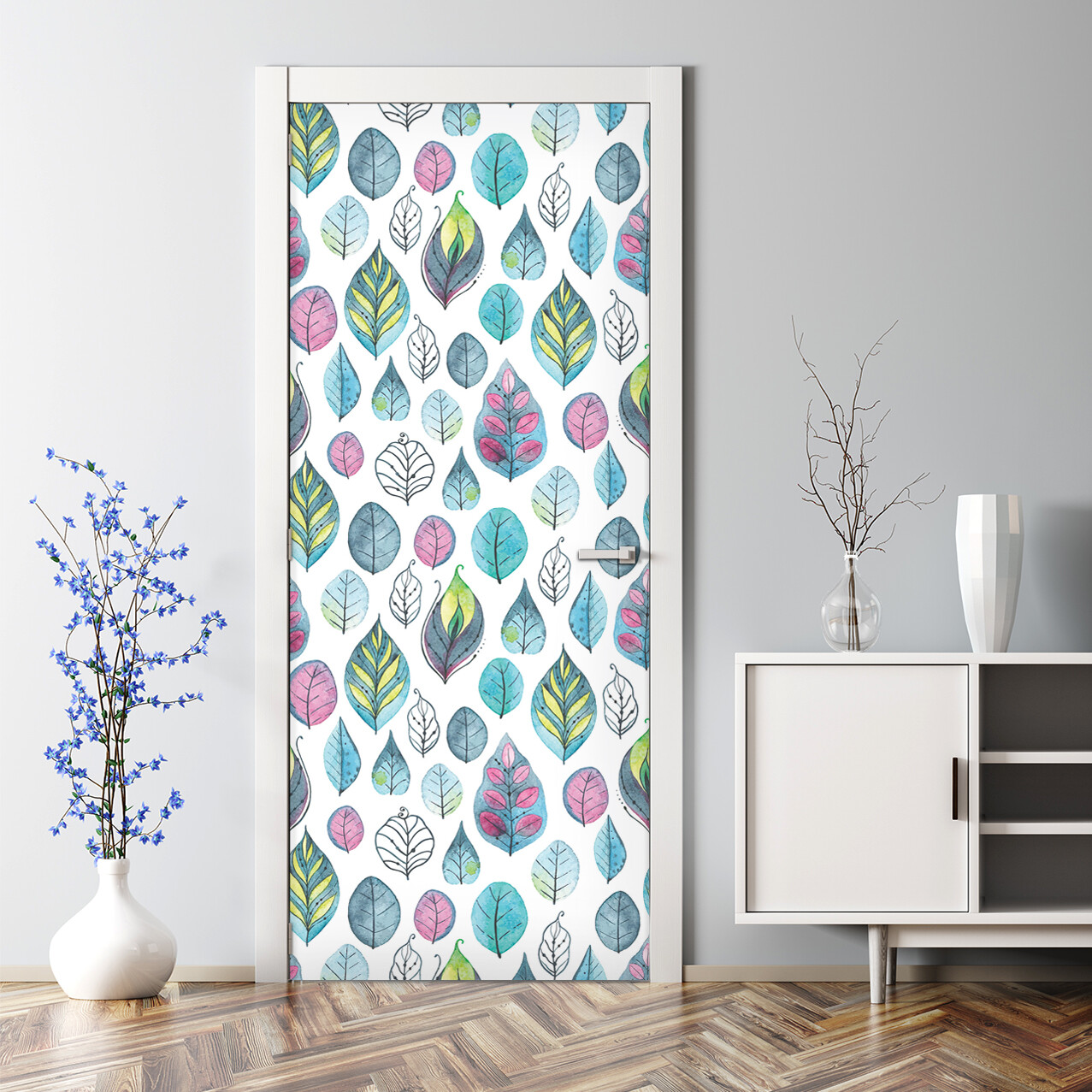 Cartoon Leaves Nursery Bubble-Free Self-Adhesive Door Sticker  