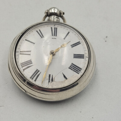 ANTIQUE RARE SOLID SILVER PIAR CASE J.H WILLIAMS POCKET WATCH 54 MM. / T033