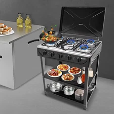 5-Burner Natural Gas Stove for Outdoor Cooking with Storage Racks