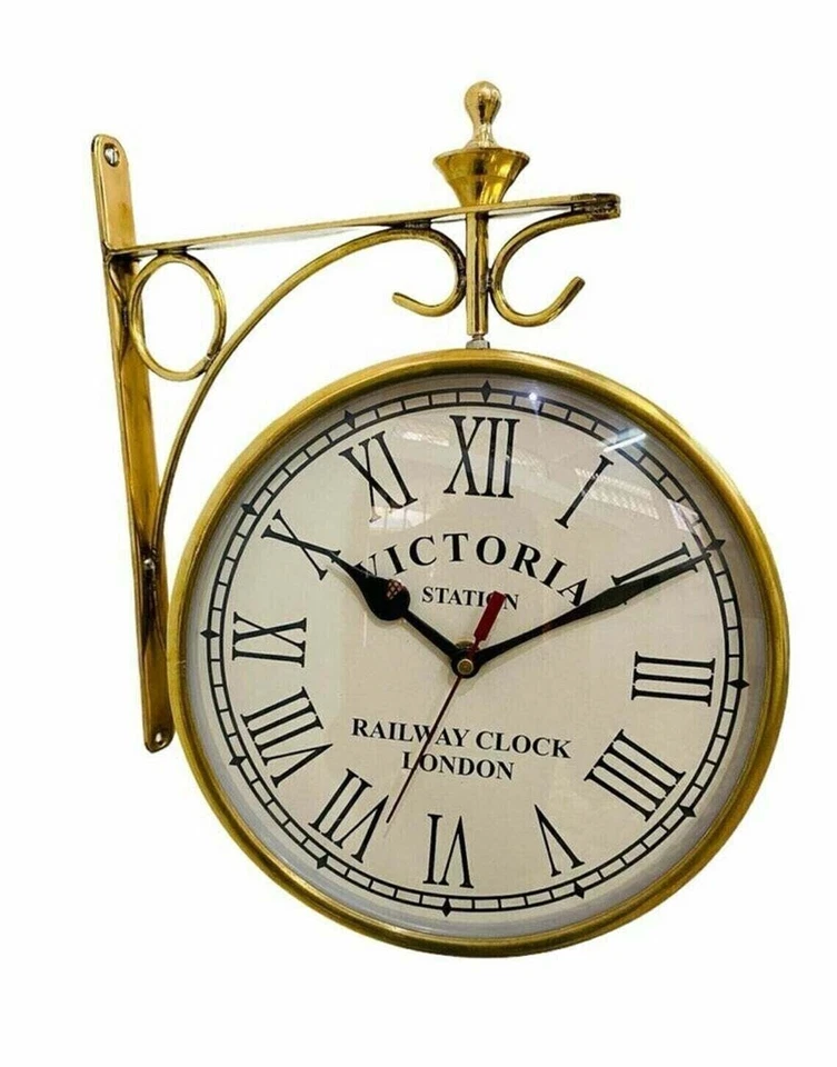 8'' Nautical Shinny Brass Double Sided Station Clock Wall Clock Home Décor GIFT - Image 3 of 4