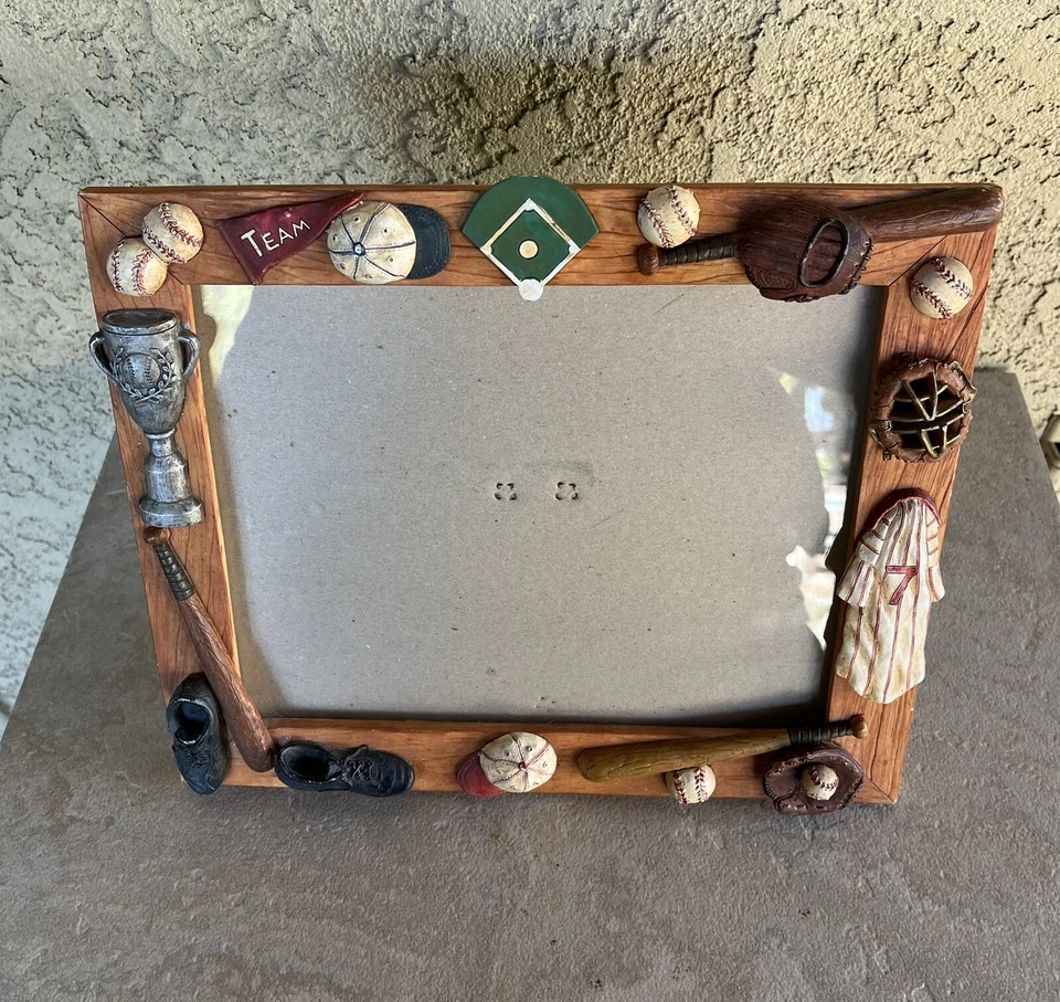 Russ Berrie Brown Wooden Baseball Themed 3D 8”X10” Picture Frame Heavy Detail. - Image 3 of 4
