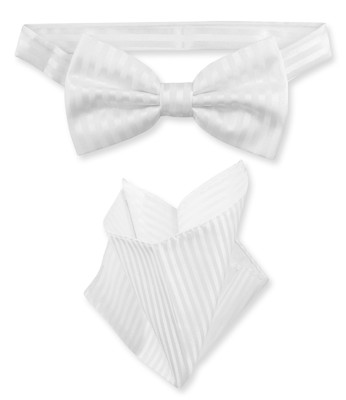 Vesuvio Napoli BowTie White Striped Vertical Stripes Mens Bow Tie Handkerchief