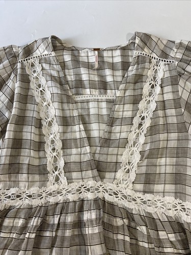 Free People Time Out Tunic Sz S Tan Ivory Check Combo Oversize Boho Peasant Top - 第 5/11 張圖片