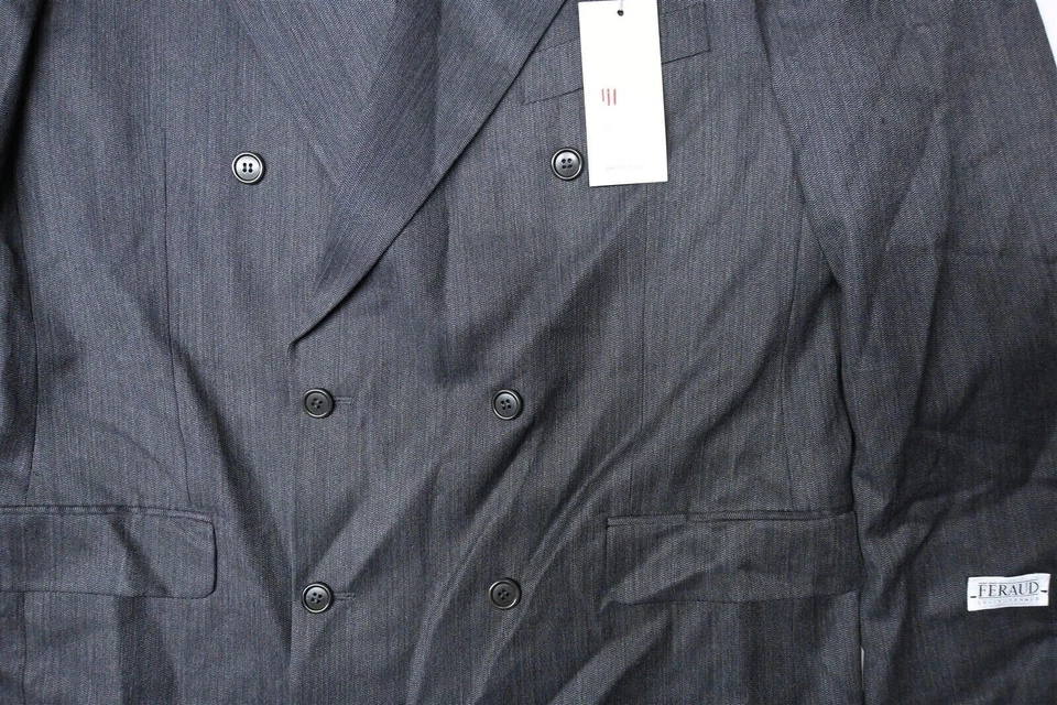 NUEVO Abrigo Chaqueta Pantalones Traje Feraud 42L Gris Espiga Lana Doble Pecho Para Hombre Foto 3 de 4