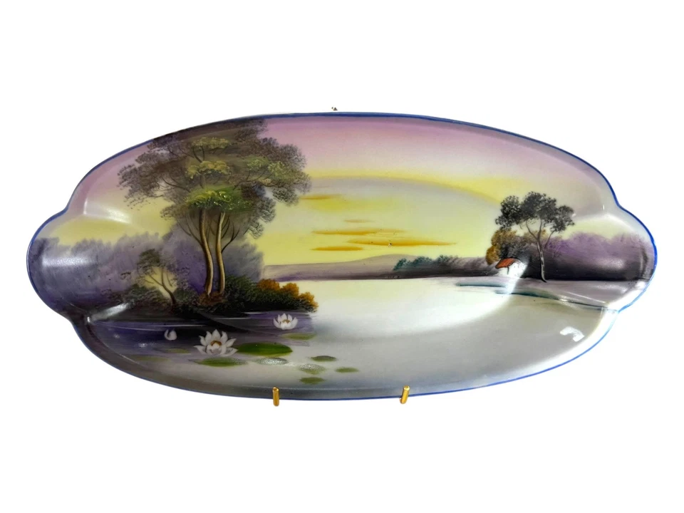 Antique Noritake Hand Painted Porcelain Scenic Tray – Lake & Trees Sunset - Image 4 of 4