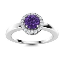 Round Amethyst Stone Statement Daughter Halo Ring Jewelry Sterling Silver