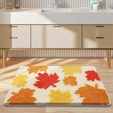 Autumn Maple Leaf Doormat, Soft Non-Slip Red Orange Yellow Fall Leaf Bath Mat...