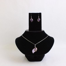 3 Pc Set Silver-Tone Purple Pendant Necklace and Dangle Earrings